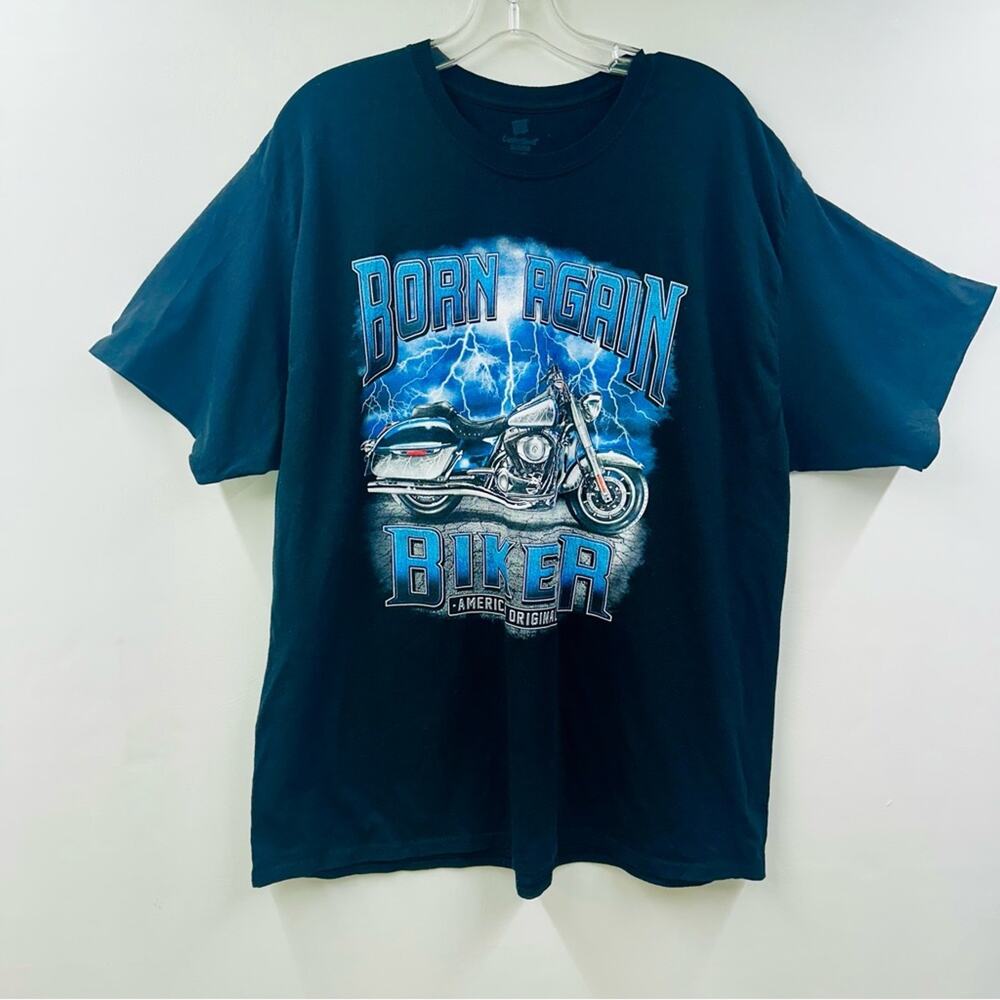 Born Again Biker Hanes Mens T Shirt Black ‎ Short Sleeve Graphic Tee Size 2XL